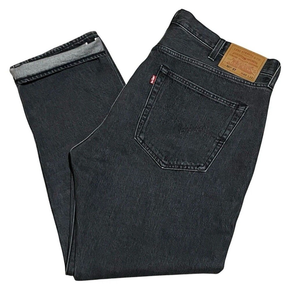 Leviโs Premium 501 ST Slim Taper Menโs 40x30 Selvedge Charcoal Black Jeans BIG E